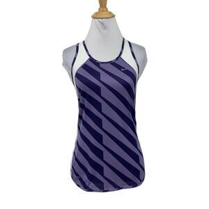 Nike Tank Top Womens XS Extra Small Purple Striped Dri Fit Mesh Panels Running